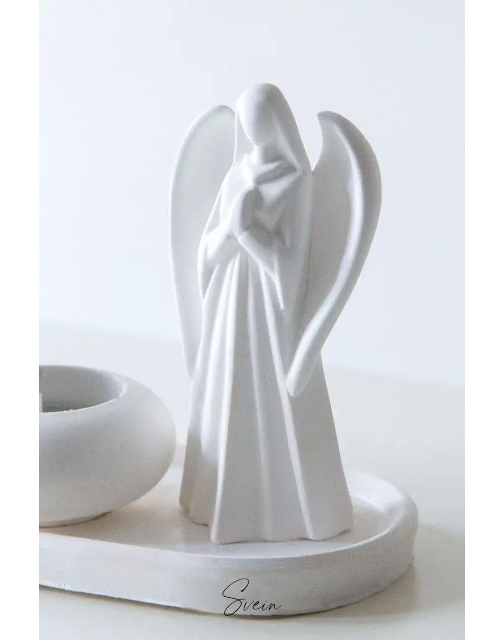 Premium Özel Tasarım Anneler Günü Özel Beyaz Melek Dekoratif Taş Sunumluk Mumluk Vazo Aksesuar Seti