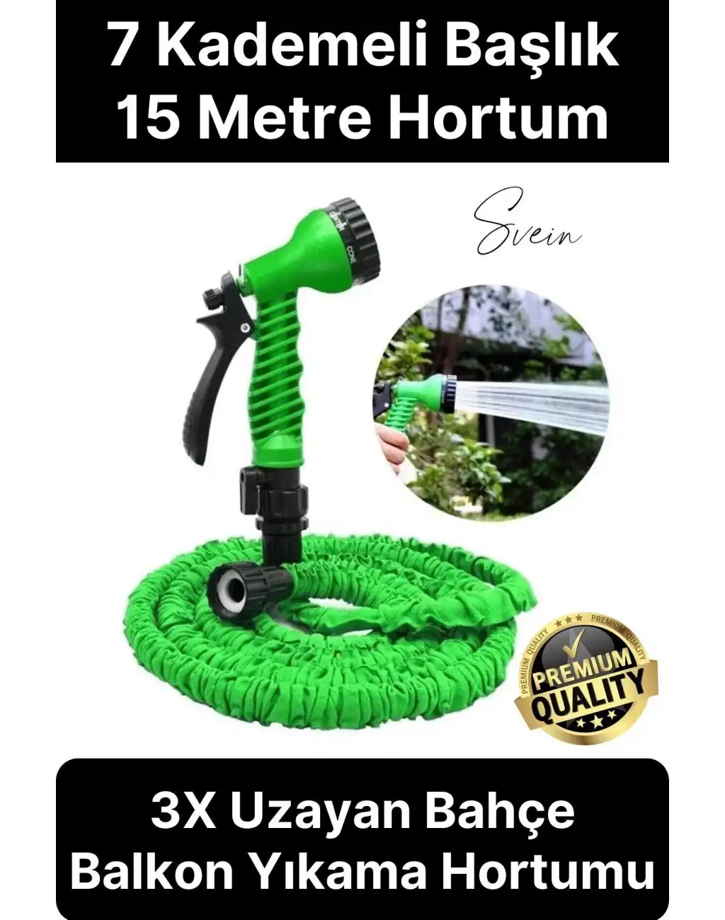 15 Metre Uzayan Bahçe Balkon Sulama Hortumu Esnek Sihirli Sızdırmaz Kademeli Sulama Tabancası Pratik