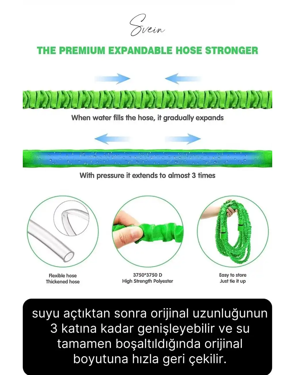 15 Metre Uzayan Bahçe Balkon Sulama Hortumu Esnek Sihirli Sızdırmaz Kademeli Sulama Tabancası Pratik