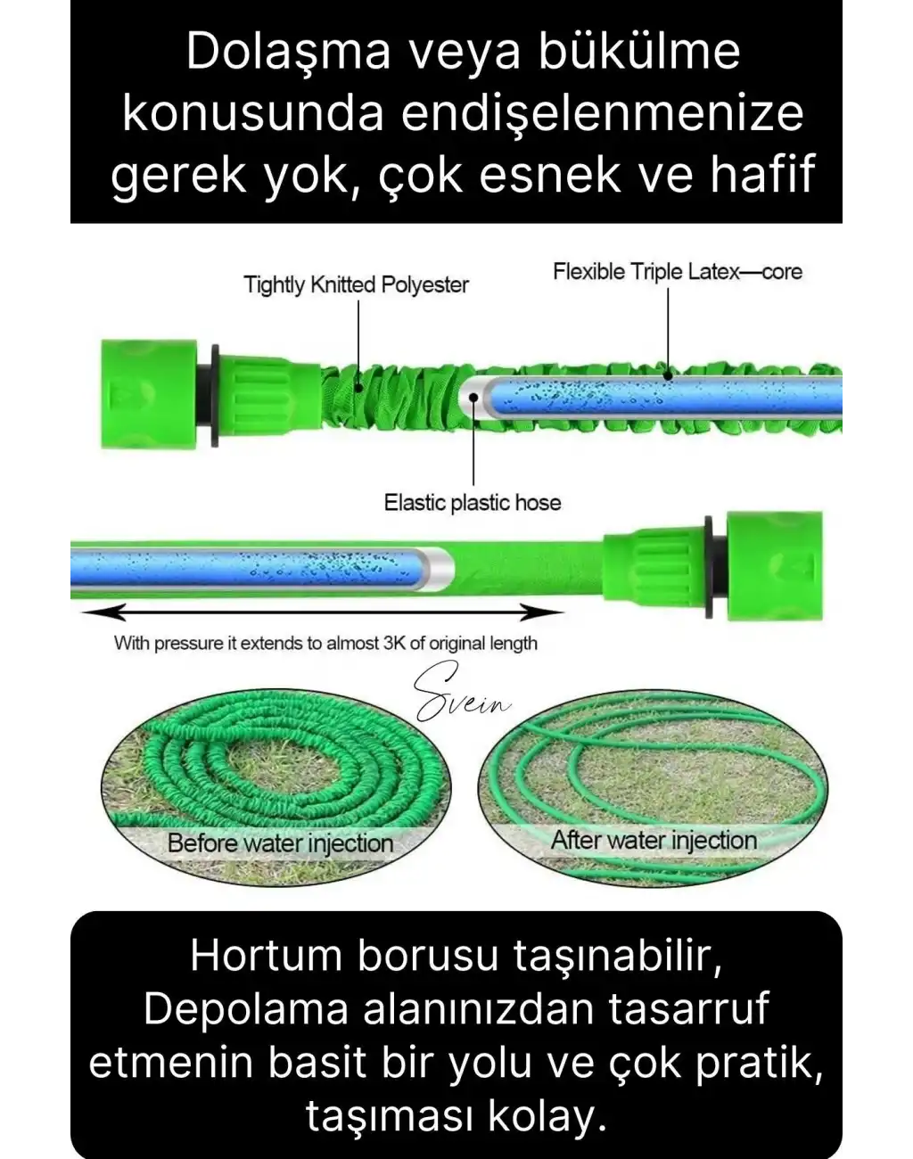 15 Metre Uzayan Bahçe Balkon Sulama Hortumu Esnek Sihirli Sızdırmaz Kademeli Sulama Tabancası Pratik