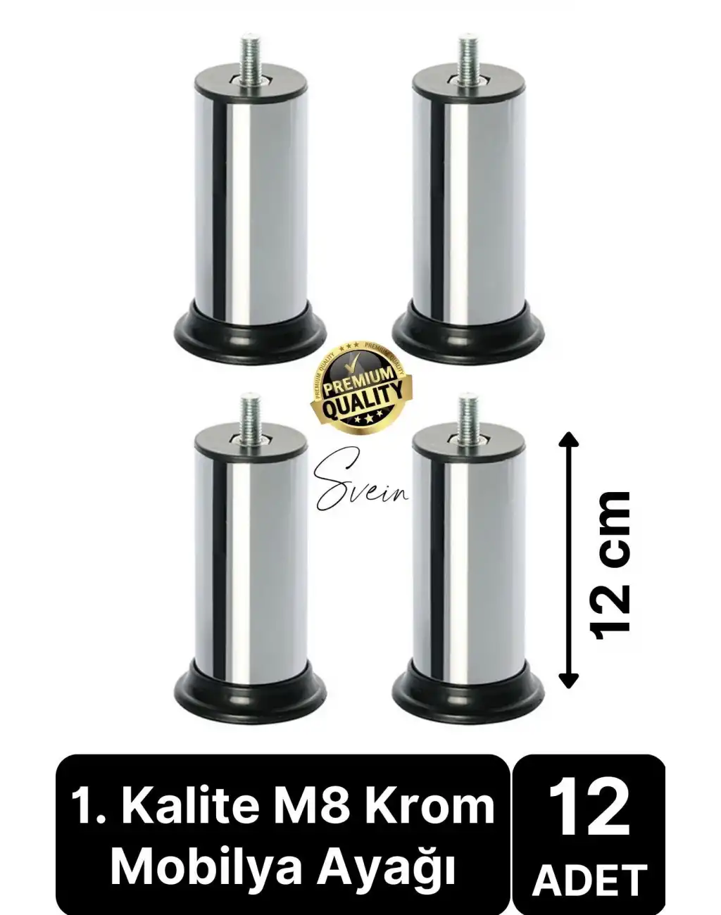 12 Adet 1. Sınıf A Kalite Krom M8 İnce Vida Baza Koltuk Kanepe Destek Ayağı Mobilya Tv Ünitesi Sehpa
