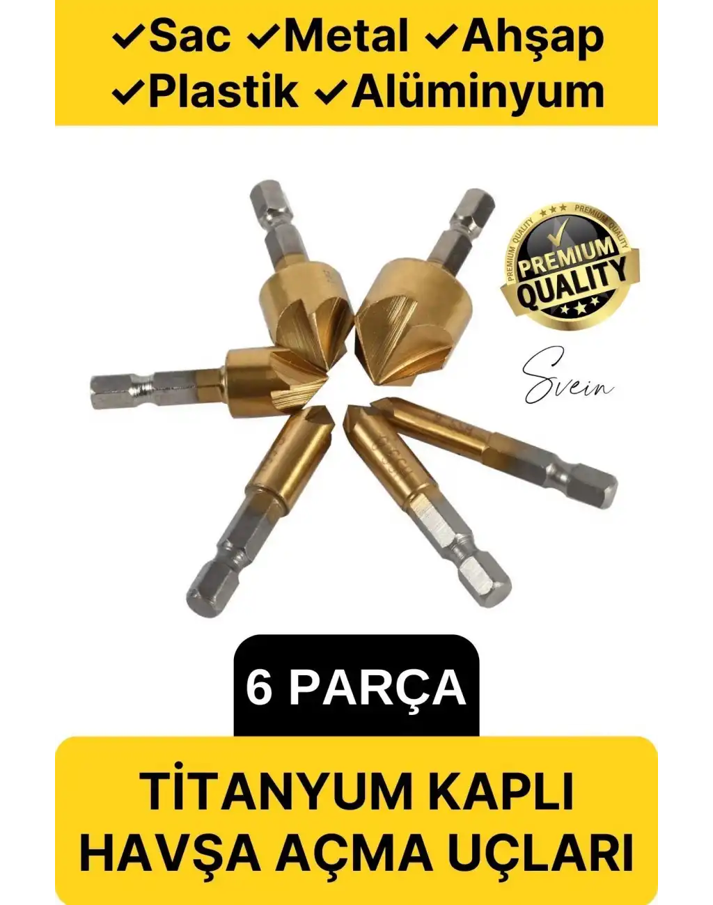 6 Parça Premium Titanyum Kaplama HSS Bits Uçlu Kırılmaz A Kalite Paslanmaz Havşa Açma Matkap Uç Seti