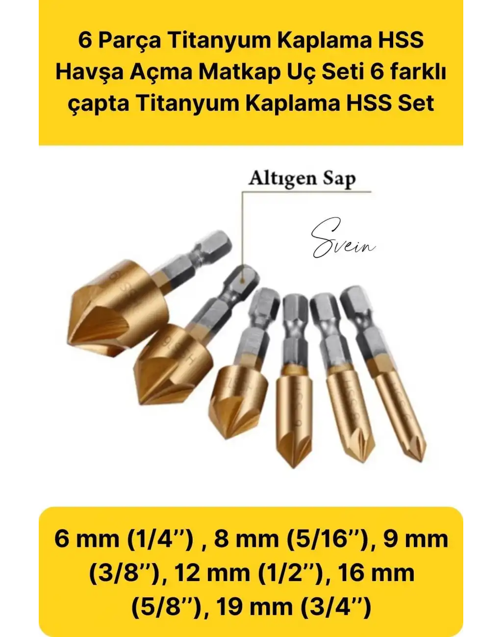 6 Parça Premium Titanyum Kaplama HSS Bits Uçlu Kırılmaz A Kalite Paslanmaz Havşa Açma Matkap Uç Seti