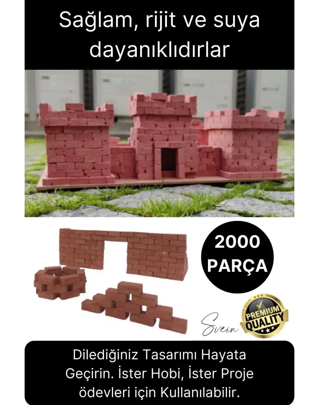 Premium 2000 Parça Minyatür Hobi Maket Proje Eğitici Öğretici İnşaat Tuğla Seti Mini Ev Boya Fırça