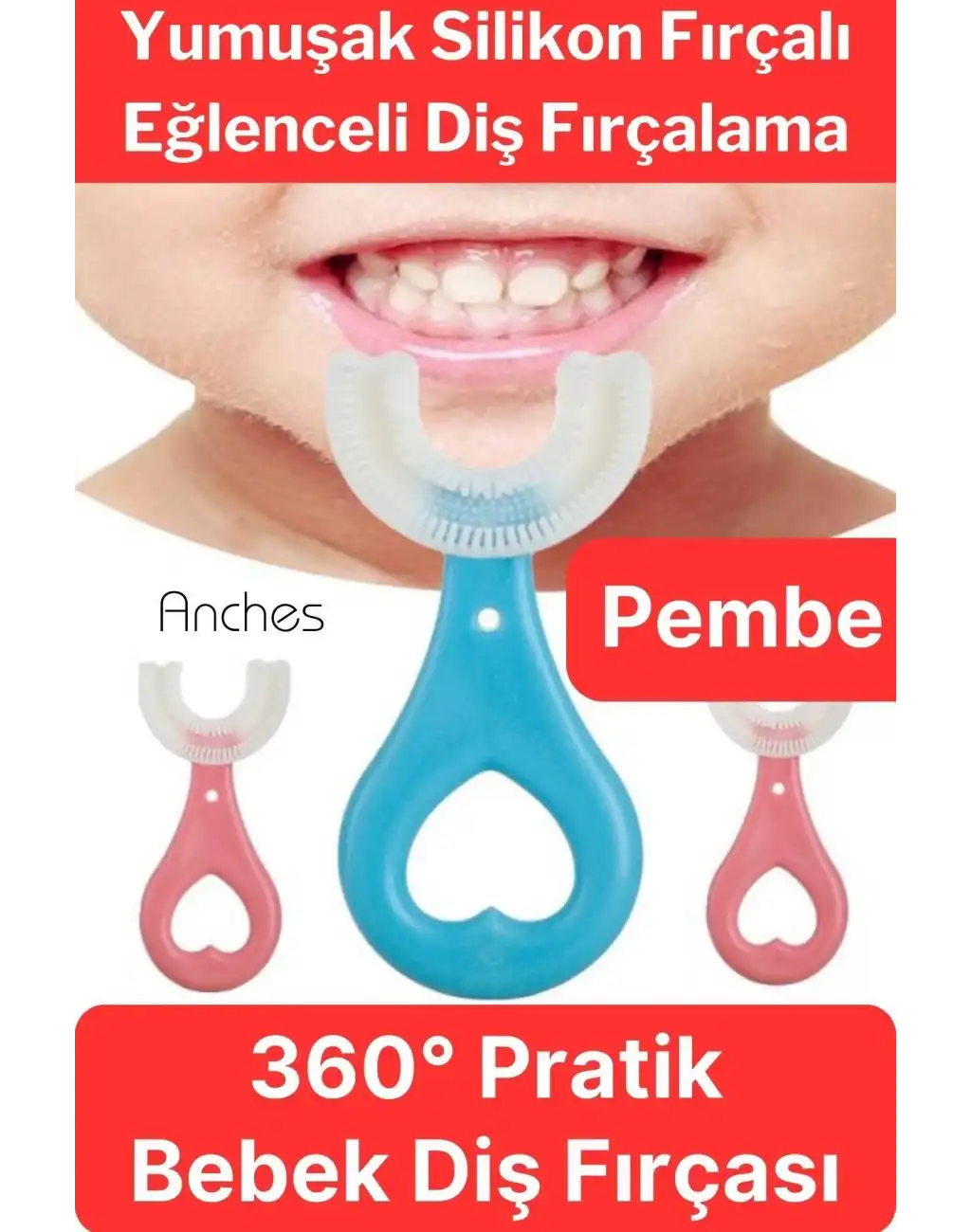U Şeklinde Pratik Bebek Çocuk Diş Fırçası 360 Derece Temizlik Kolay Kullanım Yumuşak Silikon Fırça