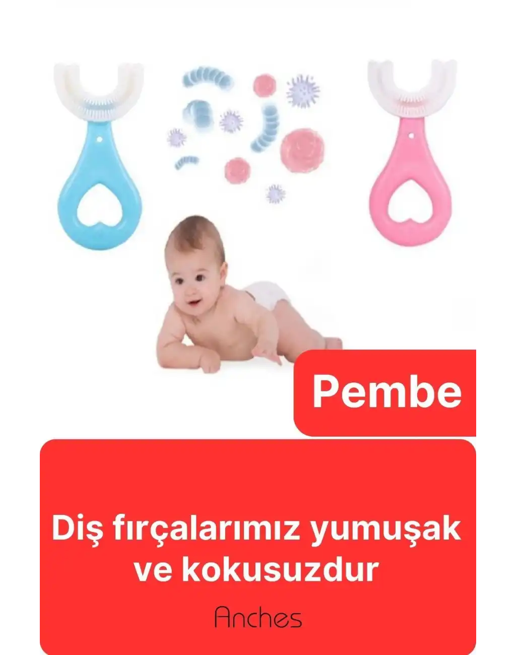 U Şeklinde Pratik Bebek Çocuk Diş Fırçası 360 Derece Temizlik Kolay Kullanım Yumuşak Silikon Fırça