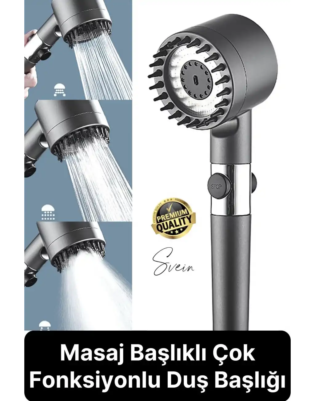Premium Masajlı Filtreli Çok Fonksiyonlu Aç Kapa Terapi El Tepe Duş Başlığı Ayarlanabilir Handshower
