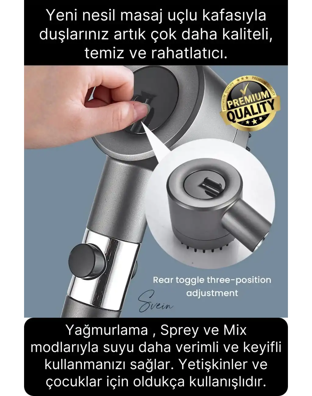 Premium Masajlı Filtreli Çok Fonksiyonlu Aç Kapa Terapi El Tepe Duş Başlığı Ayarlanabilir Handshower