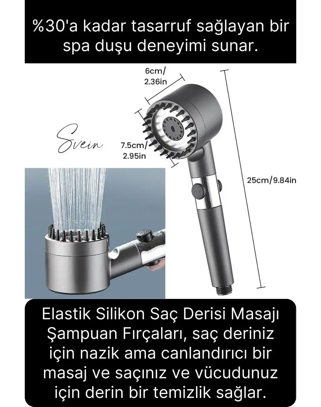 Premium Masajlı Filtreli Çok Fonksiyonlu Aç Kapa Terapi El Tepe Duş Başlığı Ayarlanabilir Handshower