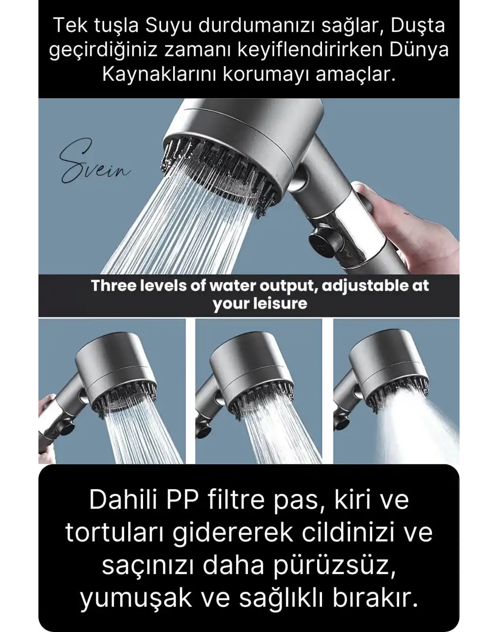 Premium Masajlı Filtreli Çok Fonksiyonlu Aç Kapa Terapi El Tepe Duş Başlığı Ayarlanabilir Handshower