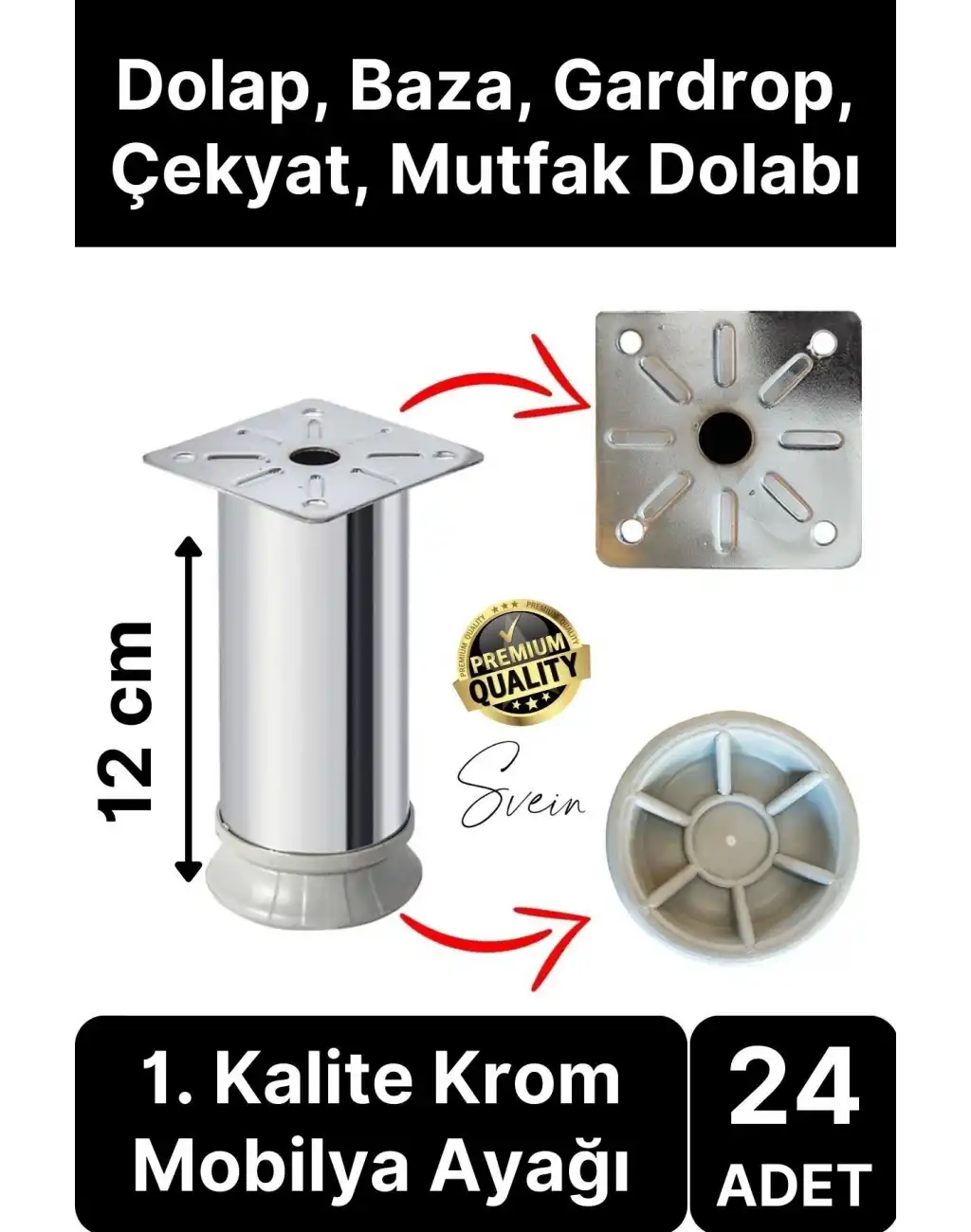 24 Adet 1. Sınıf A Kalite Krom Tablalı Ayarlanabilir Baza Koltuk Kanepe Ayağı Mobilya Tv Ünitesi