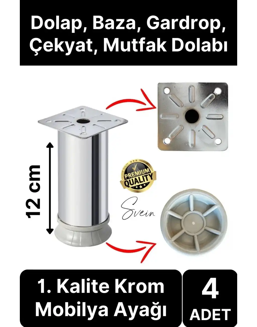 Krom Tablalı Ayarlanabilir Baza Koltuk Kanepe Ayağı Mobilya Tv Ünitesi