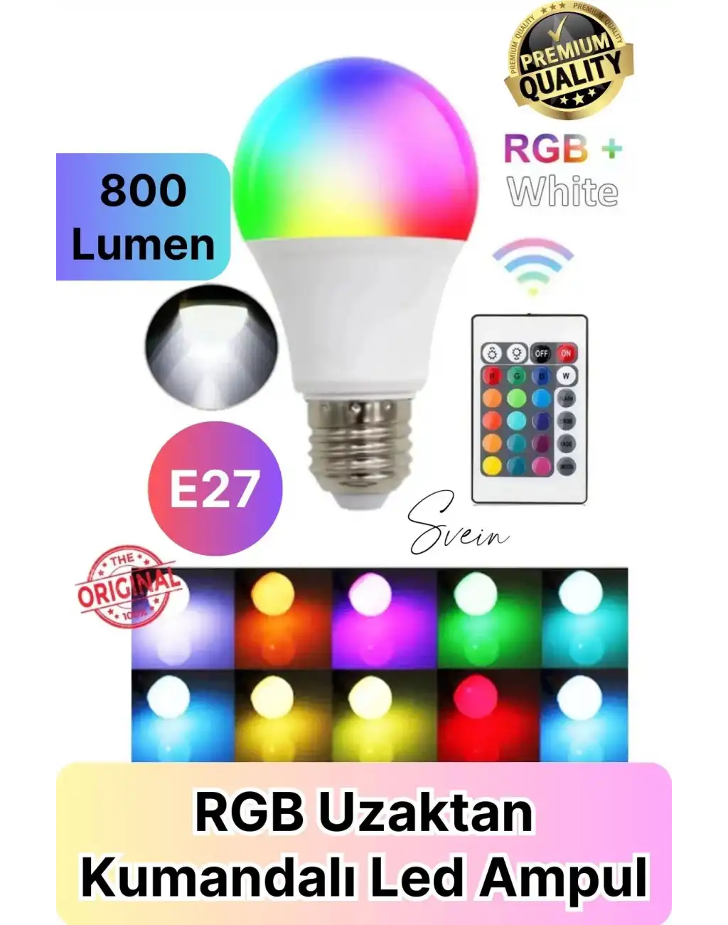 Premium RGB Uzaktan Kumandalı Çok Renkli Led Ampul E27 800lm 9w Gün Işığı 16 Renk Tasarruflu Işık