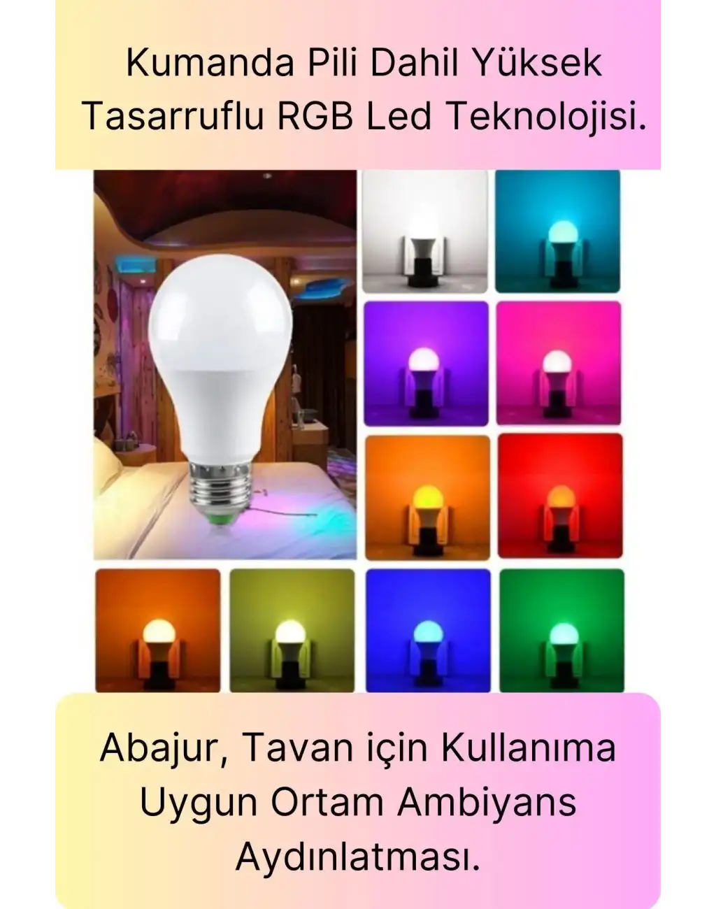 Premium RGB Uzaktan Kumandalı Çok Renkli Led Ampul E27 800lm 9w Gün Işığı 16 Renk Tasarruflu Işık