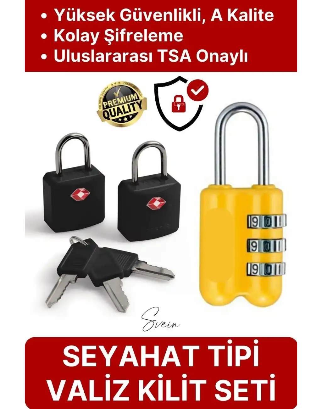 Premium Seyahat Tipi Şifreli TSA Onaylı Kırılmaz Çelik Bagaj Valiz Çanta Dolap Asma Kilit seti