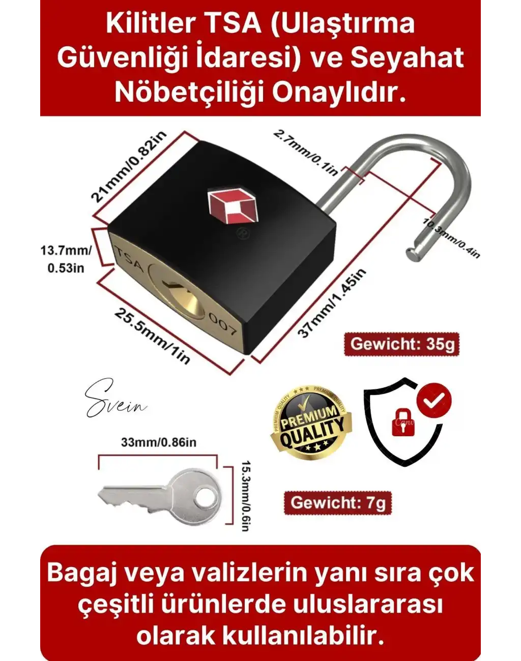Premium Seyahat Tipi Şifreli TSA Onaylı Kırılmaz Çelik Bagaj Valiz Çanta Dolap Asma Kilit seti