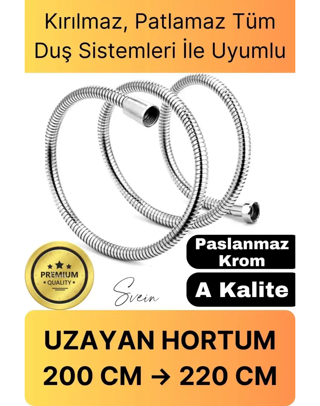 Lüks Paslanmaz Krom Kırılmaz Çatlamaz Tüm Duş Sistemleriyle Uyumlu Uzayan Spiral Hortum Örgü 2,2 mt