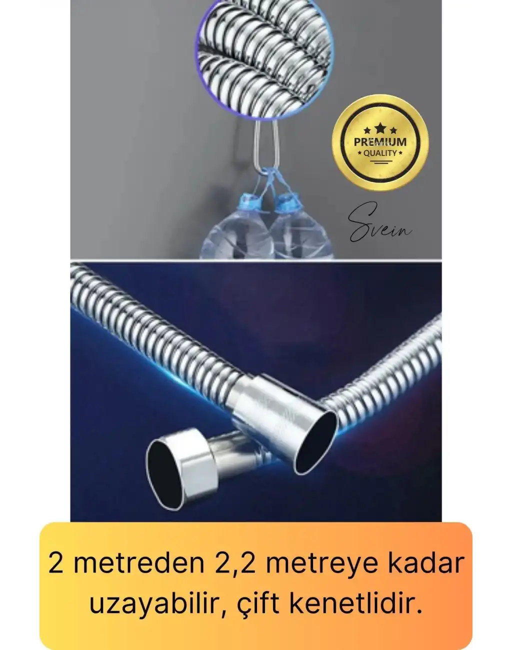 Lüks Paslanmaz Krom Kırılmaz Çatlamaz Tüm Duş Sistemleriyle Uyumlu Uzayan Spiral Hortum Örgü 2,2 mt