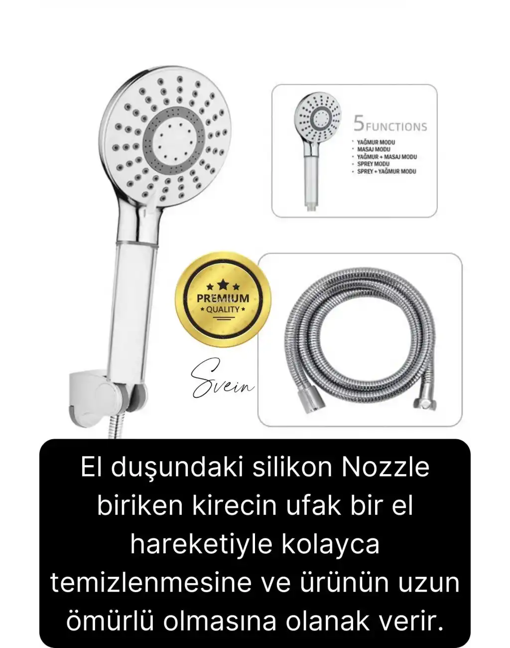 Premium Lüks Duş Başlığı Spiral Mafsal Seti Fonksiyonel Masaj Kopmaz Patlamaz Sızdırmaz Paslanmaz