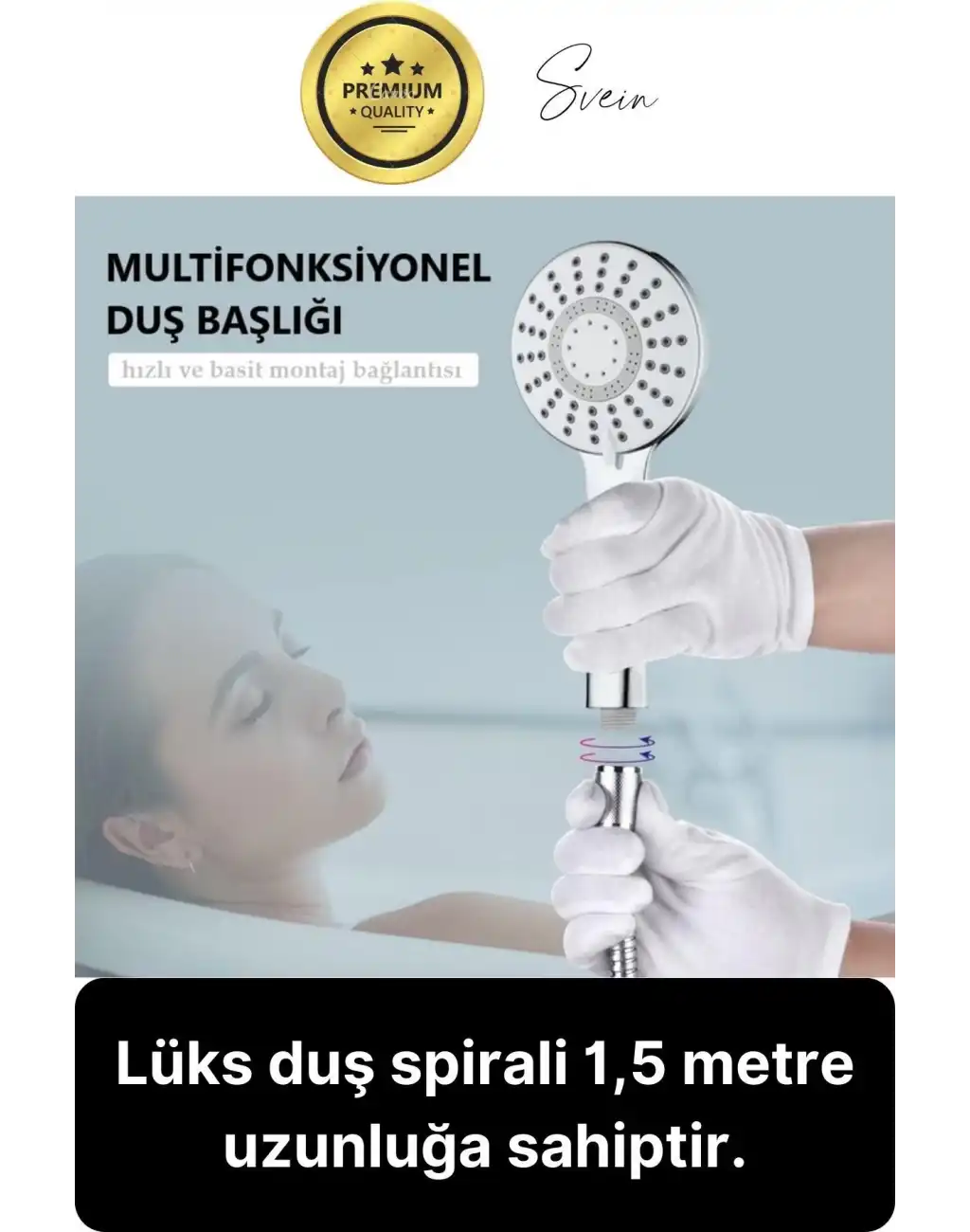 Premium Lüks Duş Başlığı Spiral Mafsal Seti Fonksiyonel Masaj Kopmaz Patlamaz Sızdırmaz Paslanmaz