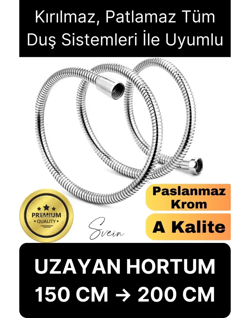 Premium Paslanmaz Krom Patlamaz Kopmaz Tüm Duş Sistemleriyle Uyumlu Uzayan Spiral Hortum Örgü 2 mt