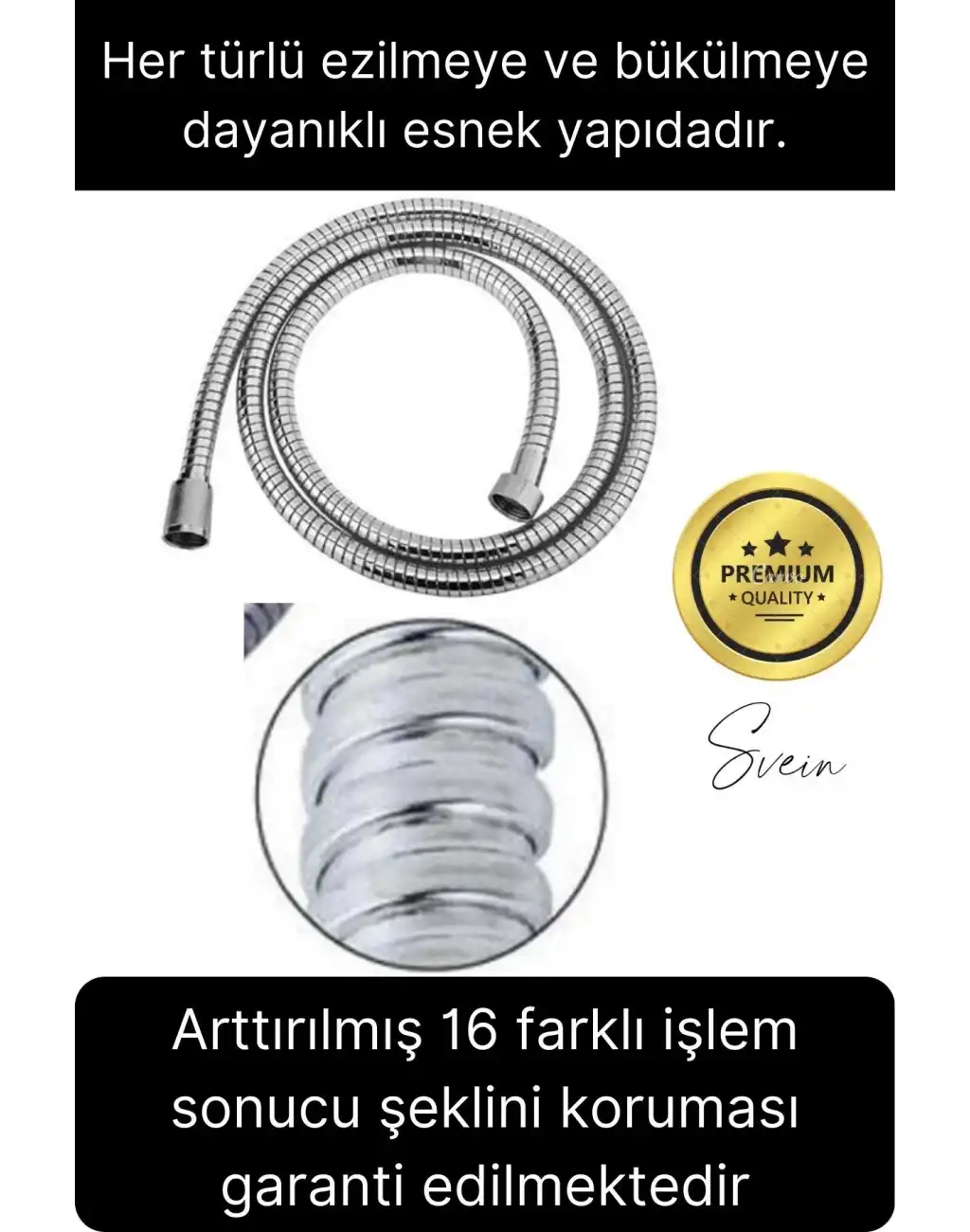 Premium Paslanmaz Krom Patlamaz Kopmaz Tüm Duş Sistemleriyle Uyumlu Uzayan Spiral Hortum Örgü 2 mt