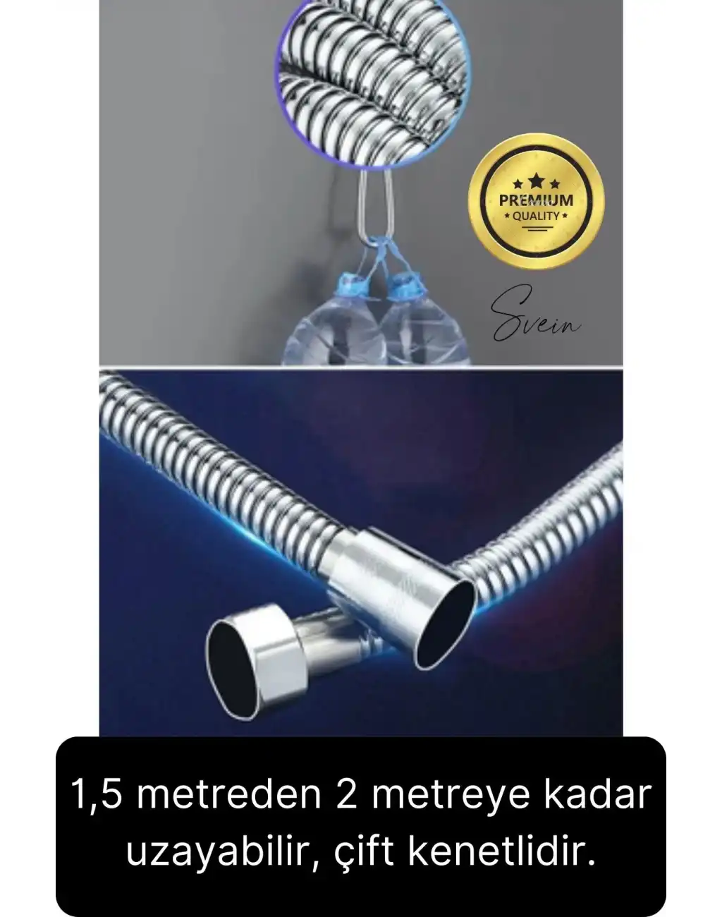 Premium Paslanmaz Krom Patlamaz Kopmaz Tüm Duş Sistemleriyle Uyumlu Uzayan Spiral Hortum Örgü 2 mt