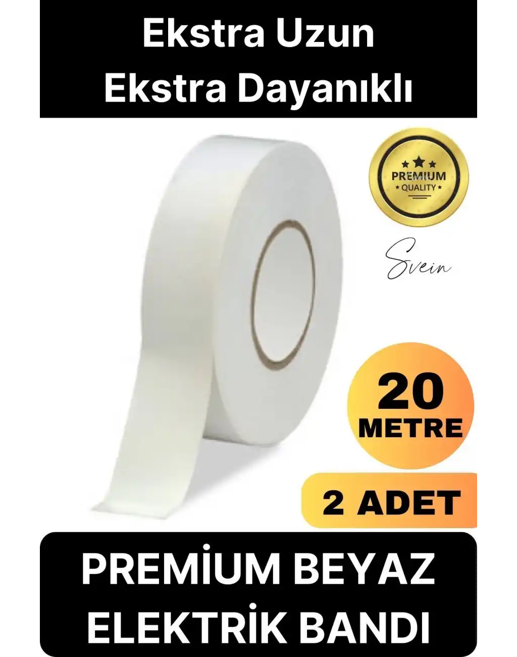 2 Ad. Premium Kalite 20 Mt Kablo Yalıtım PVC Elektrik Bandı Dayanıklı Sızdırmaz Koruma Bant Beyaz