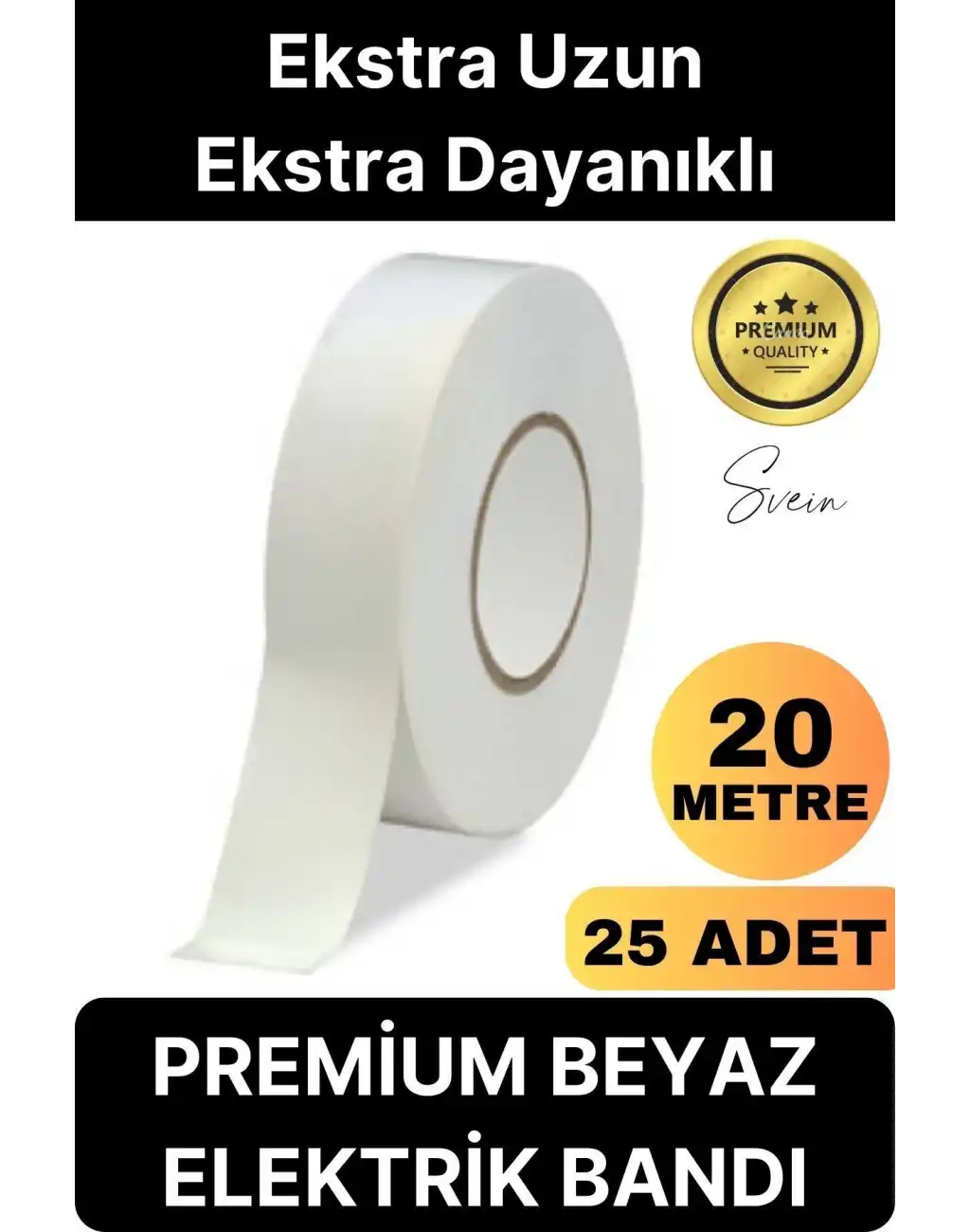 25 Ad. Premium Kalite 20 Mt Kablo Yalıtım PVC Elektrik Bandı Dayanıklı Sızdırmaz Koruma Bant Beyaz