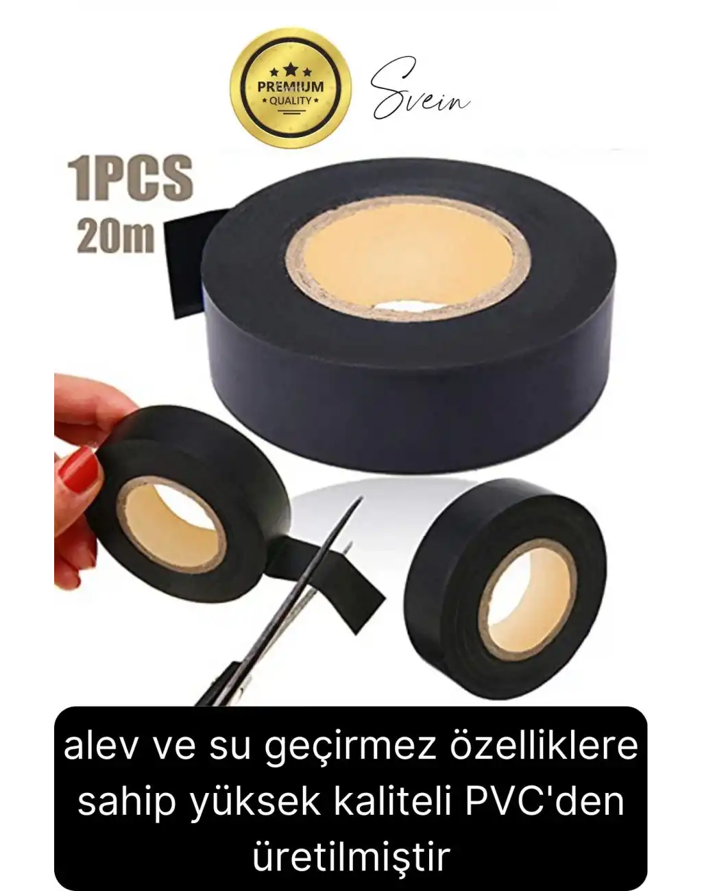 25 Ad. Premium Kalite 20 Mt Yalıtım İzole PVC Elektrik Bandı Su Geçirmez Sızdırmaz Koruma Bant Siyah