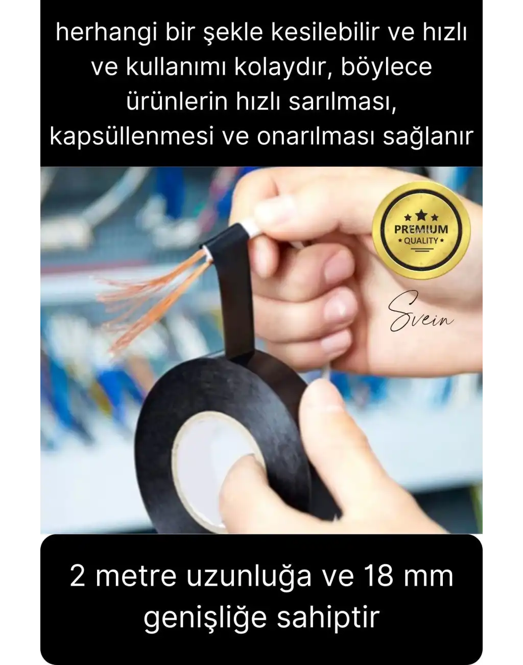 1 Ad. Premium Kalite 20 Mt Yalıtım İzole PVC Elektrik Bandı Su Geçirmez Sızdırmaz Koruma Bant Siyah