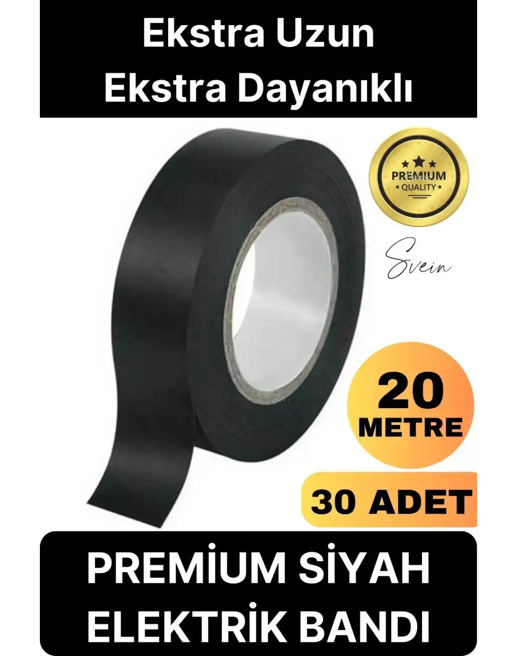 30 Ad. Premium Kalite 20 Mt Yalıtım İzole PVC Elektrik Bandı Su Geçirmez Sızdırmaz Koruma Bant Siyah
