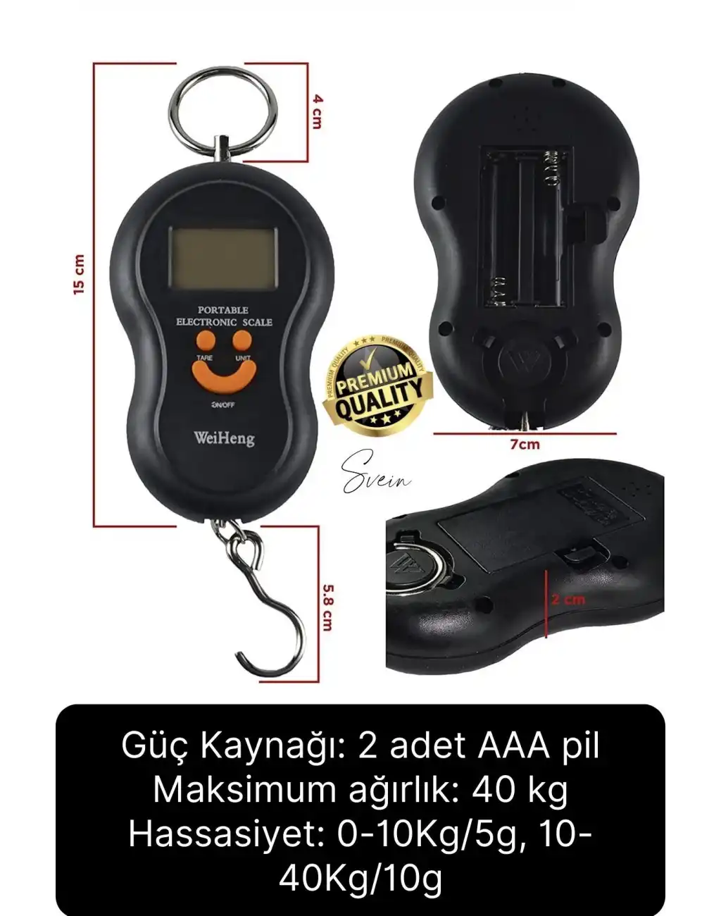 Premium Elektronik Çengelli Tartı El Kantarı Askı Mini Taşınabilir Terazi 40 kg Bagaj Ağırlık Ölçme