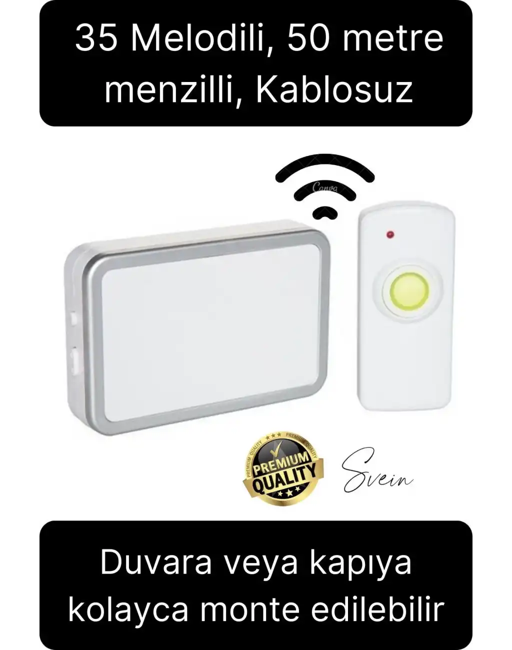 Premium Kablosuz Uzaktan Kumandalı Yüksek Sesli Uzun Mesafe Menzil Kapı Zili Ev Ofis Dükkan 50 metre