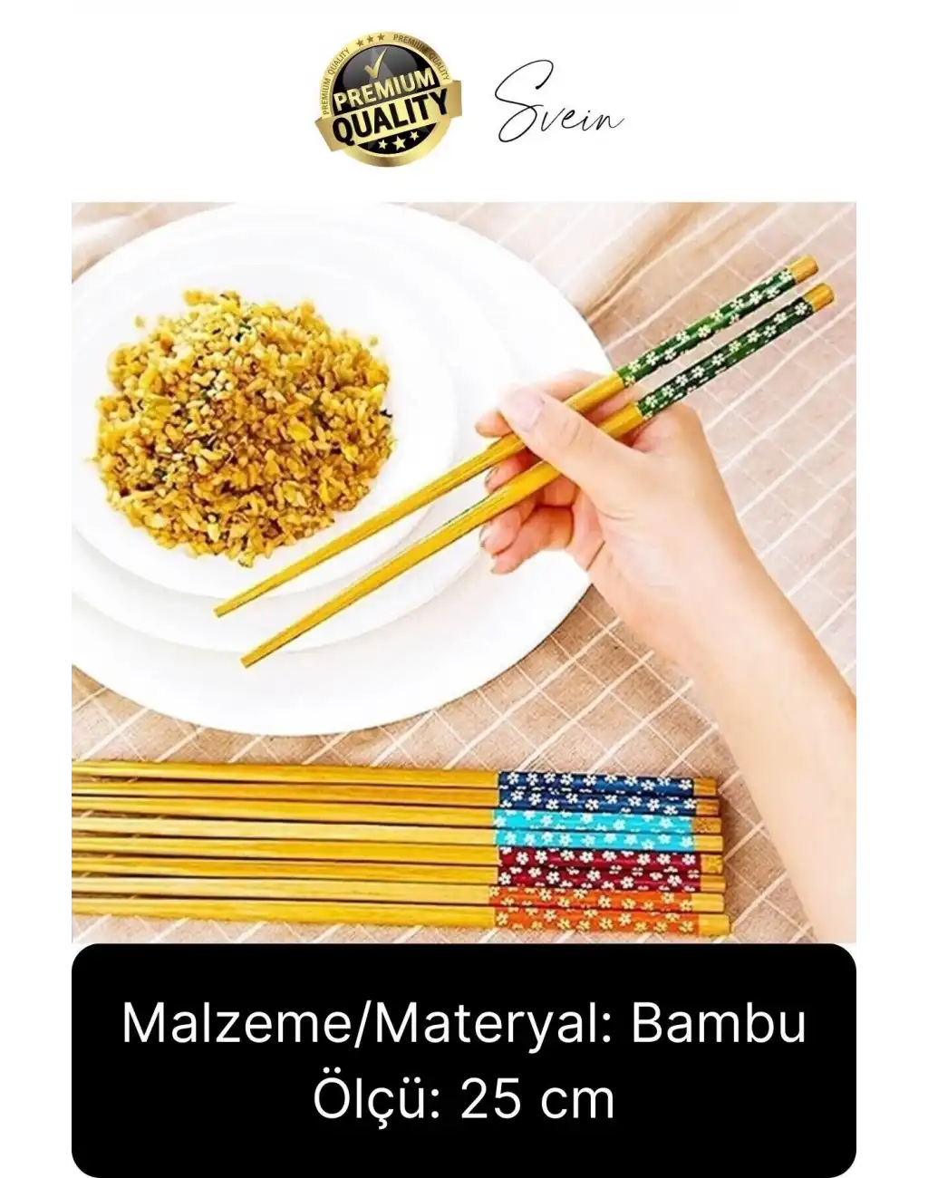 Premium Bambu 5li Kaymaz Yıkanabilir Desenli Çin Yemek Çubuğu Uzakdoğu Asya Mutfağı Chopstick Set