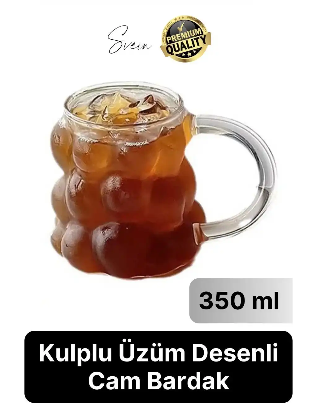 Özel Tasarım Borosilikat Cam Kulplu Üzüm Bardak Boncuk Şekilli Kahve Sunum Kupası Isıya Dayanıklı