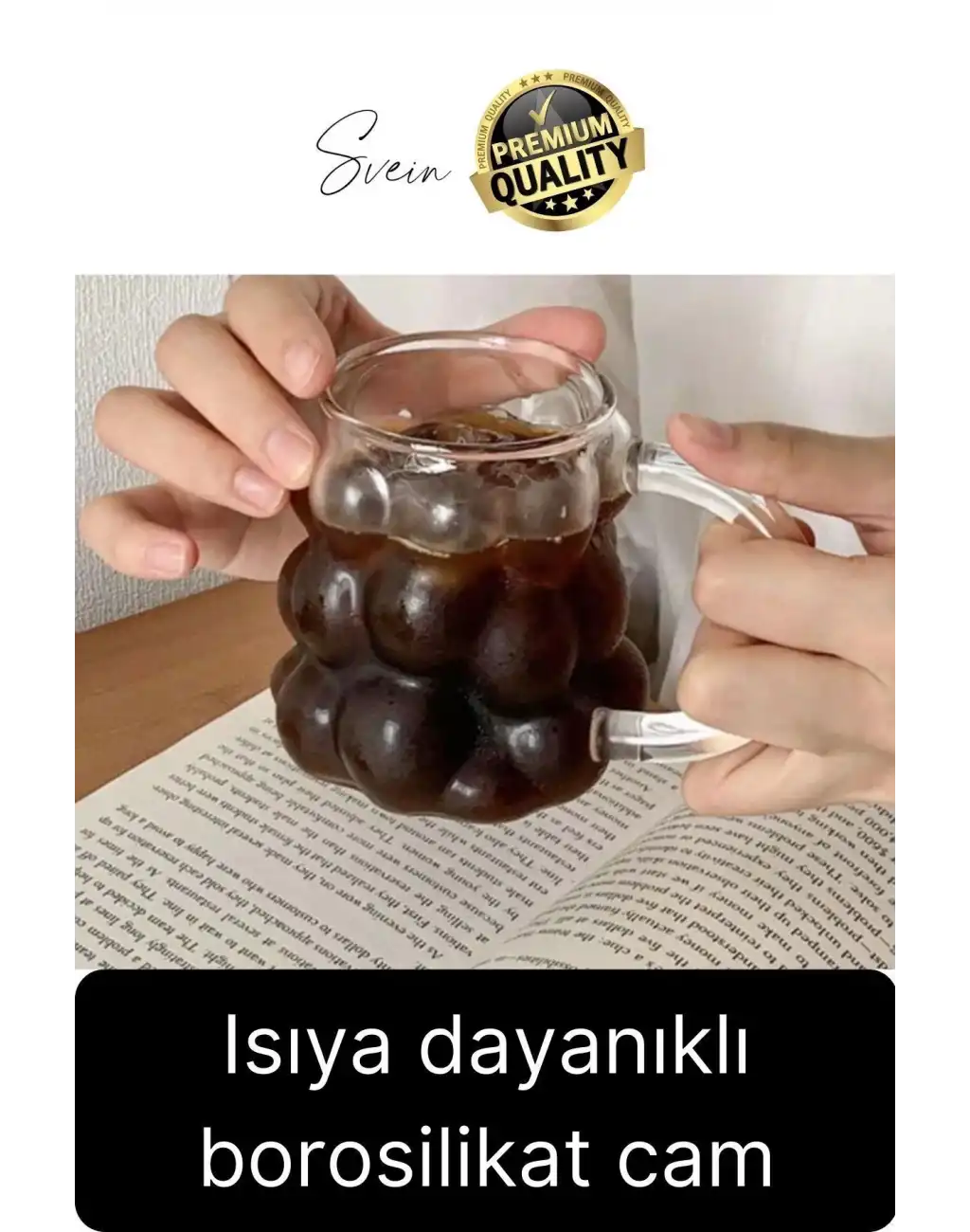 Özel Tasarım Borosilikat Cam Kulplu Üzüm Bardak Boncuk Şekilli Kahve Sunum Kupası Isıya Dayanıklı