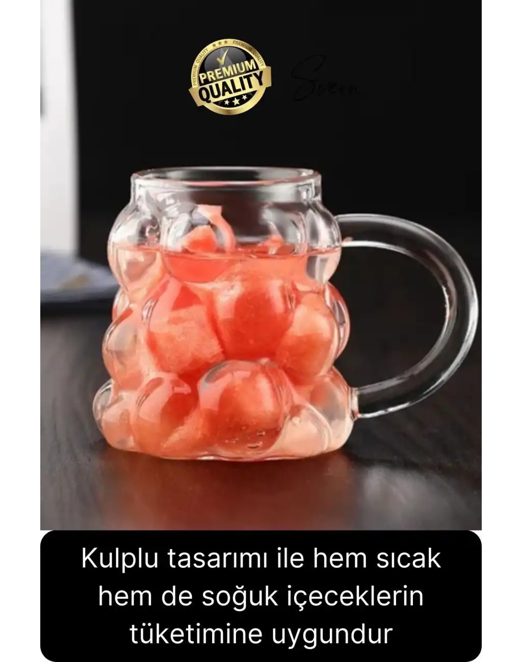 Özel Tasarım Borosilikat Cam Kulplu Üzüm Bardak Boncuk Şekilli Kahve Sunum Kupası Isıya Dayanıklı