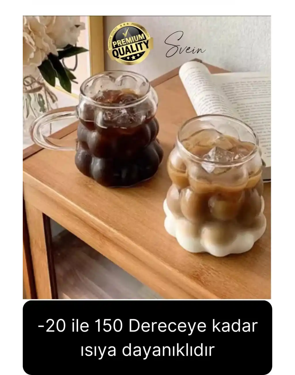 Özel Tasarım Borosilikat Cam Kulplu Üzüm Bardak Boncuk Şekilli Kahve Sunum Kupası Isıya Dayanıklı