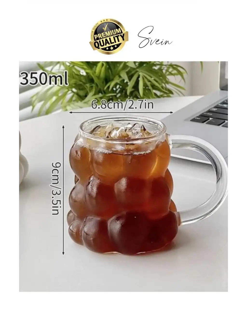 Özel Tasarım Borosilikat Cam Kulplu Üzüm Bardak Boncuk Şekilli Kahve Sunum Kupası Isıya Dayanıklı