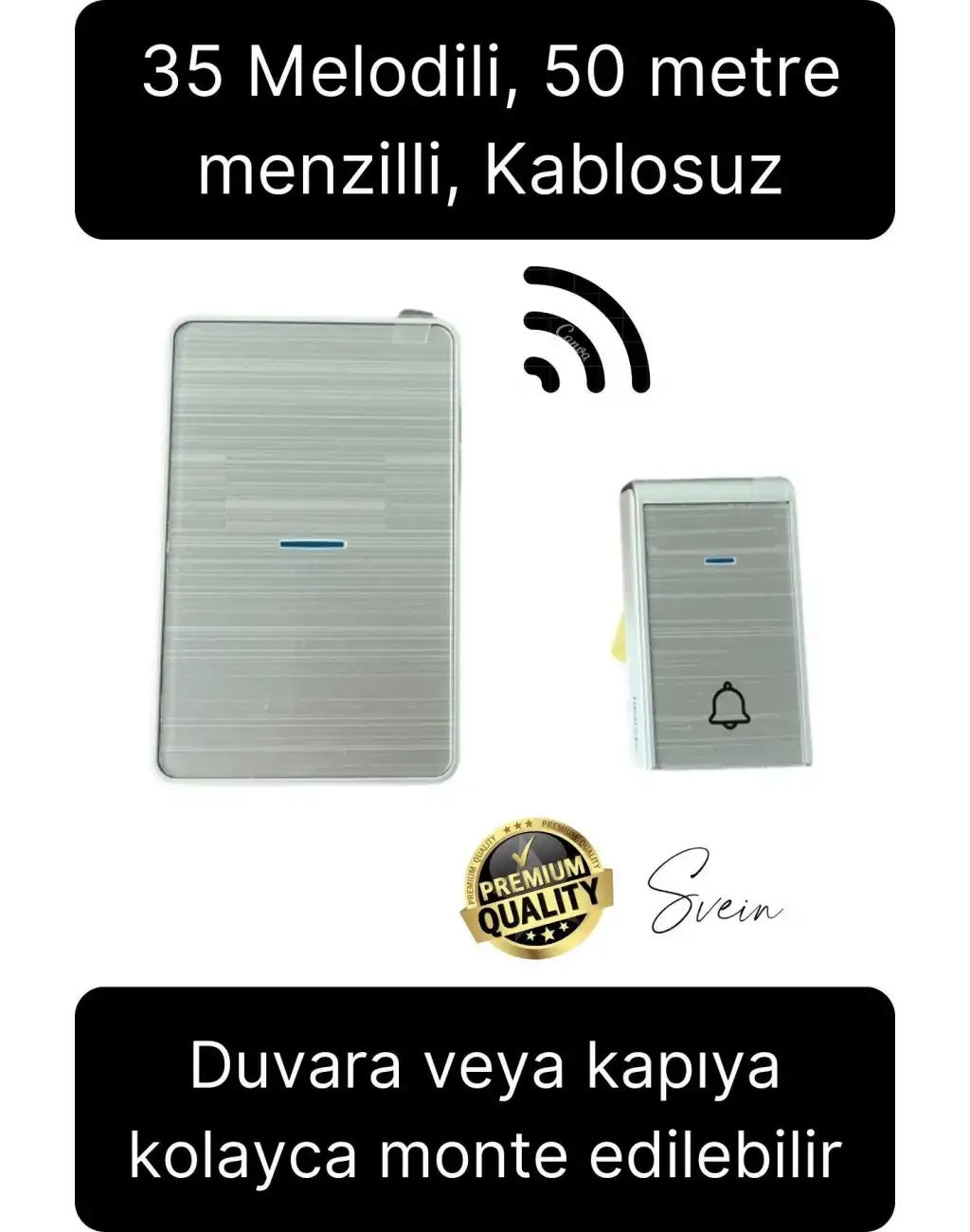 Lüks Kablosuz Uzaktan Kumandalı Yüksek Sesli Uzun Mesafe Menzil Kapı Zili Ev Ofis Dükkan 50 metre
