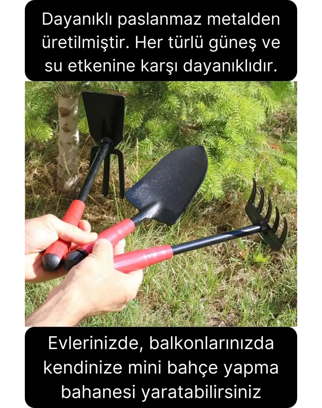 Premium 3lü Bahçe Seti Kürek Çapa Tırmık Meyve Sebze Bitki Ekim El Aleti Bağ Tarım Aracı Ekipmanı