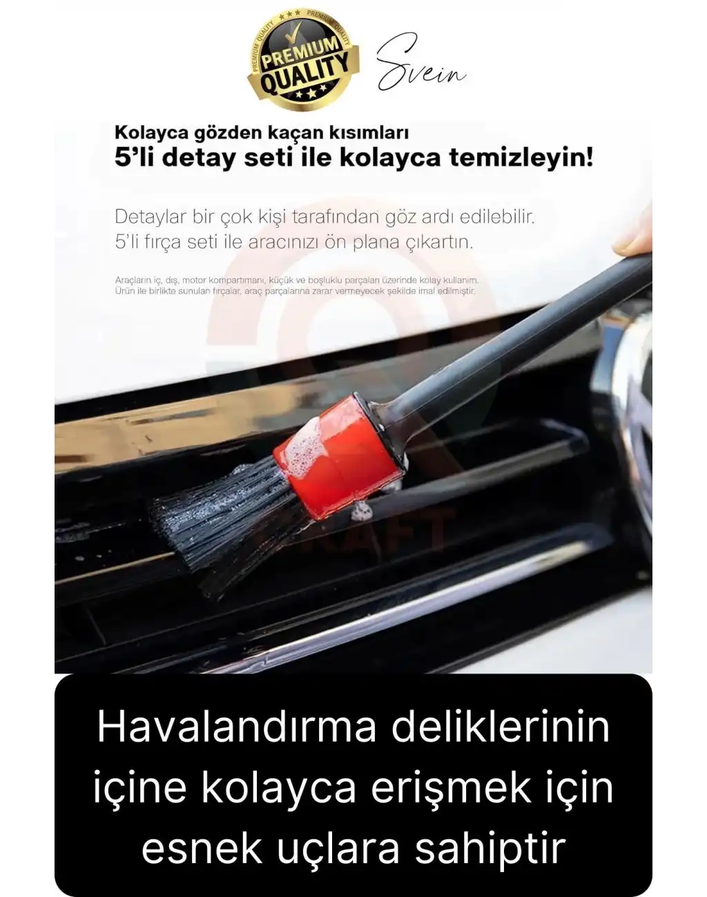 Premium 5 Parça Yumuşak Kıllı Temizleme Fırçası Detaylı Otomobil İç Araç Temizlik Seti Sökücü Bakım