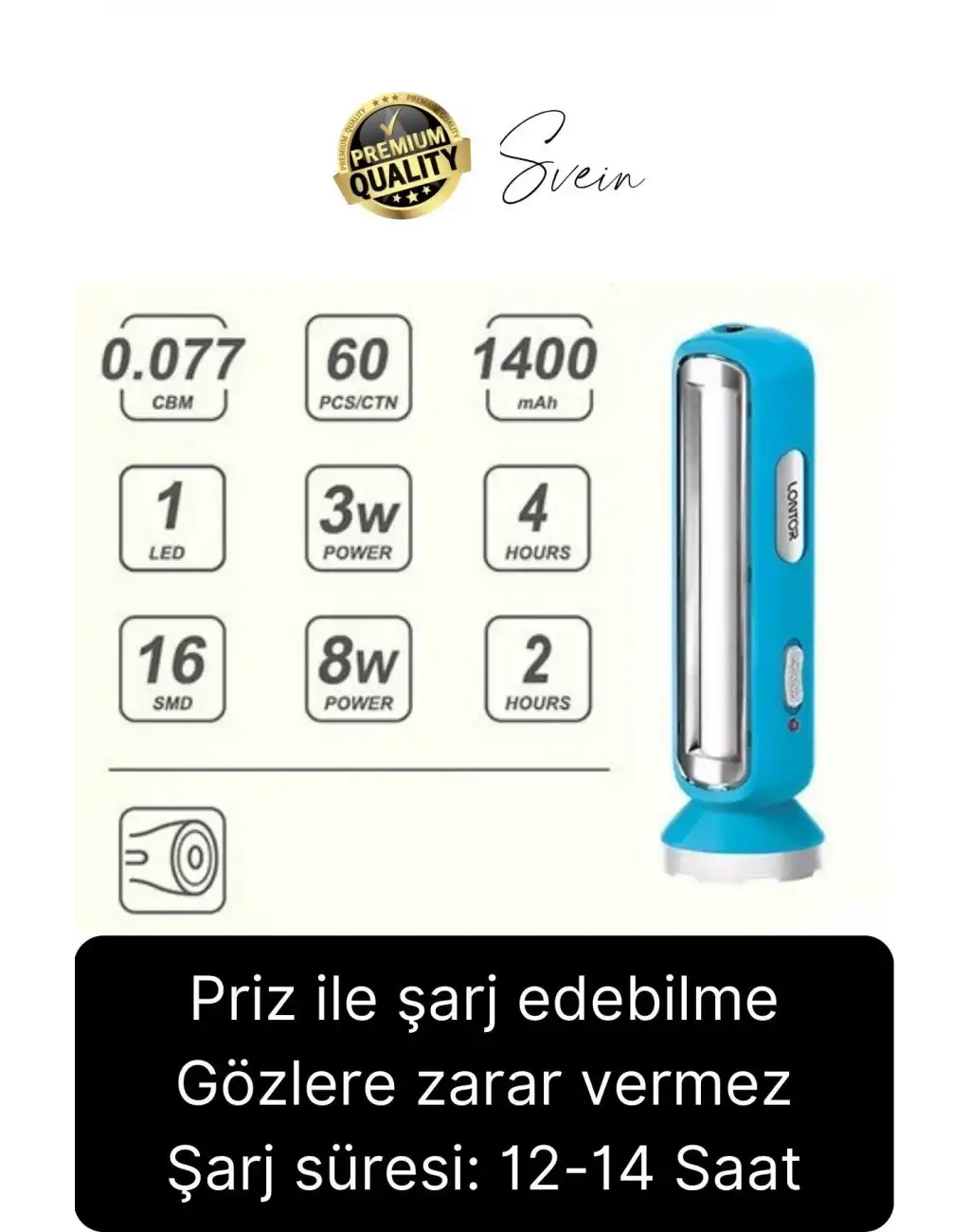 Premium Şarjlı 16 SMD Ledli 2 Kademeli Işıldak El Feneri Yüksek Aydınlatma Fonksiyonel Kamp Piknik
