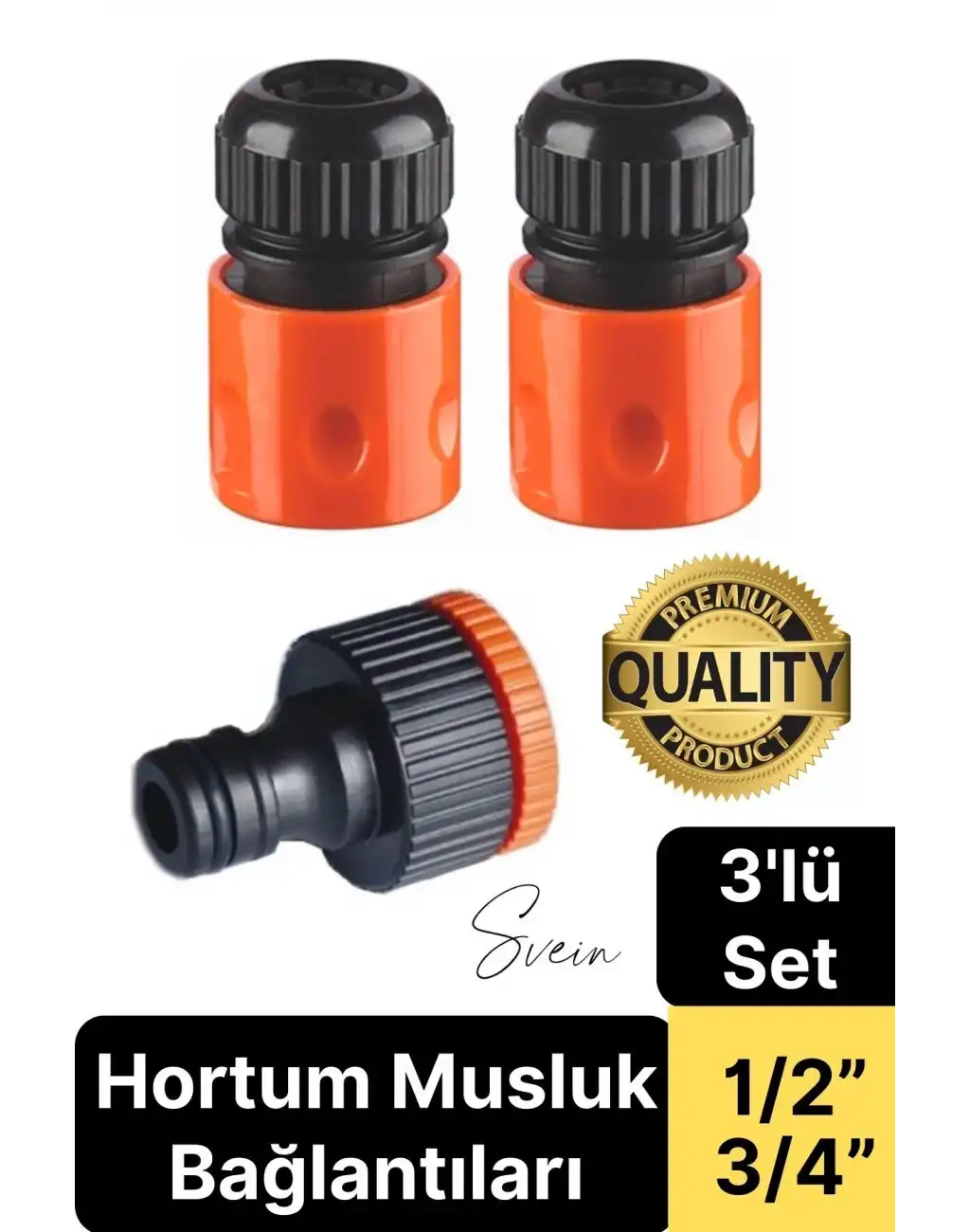 3lü Hortum Musluk Bağlantı Seti 1/2” - 3/4” Otomatik Kopmaz Çıkmaz Kırılmaz Dayanıklı Bahçe Sulama
