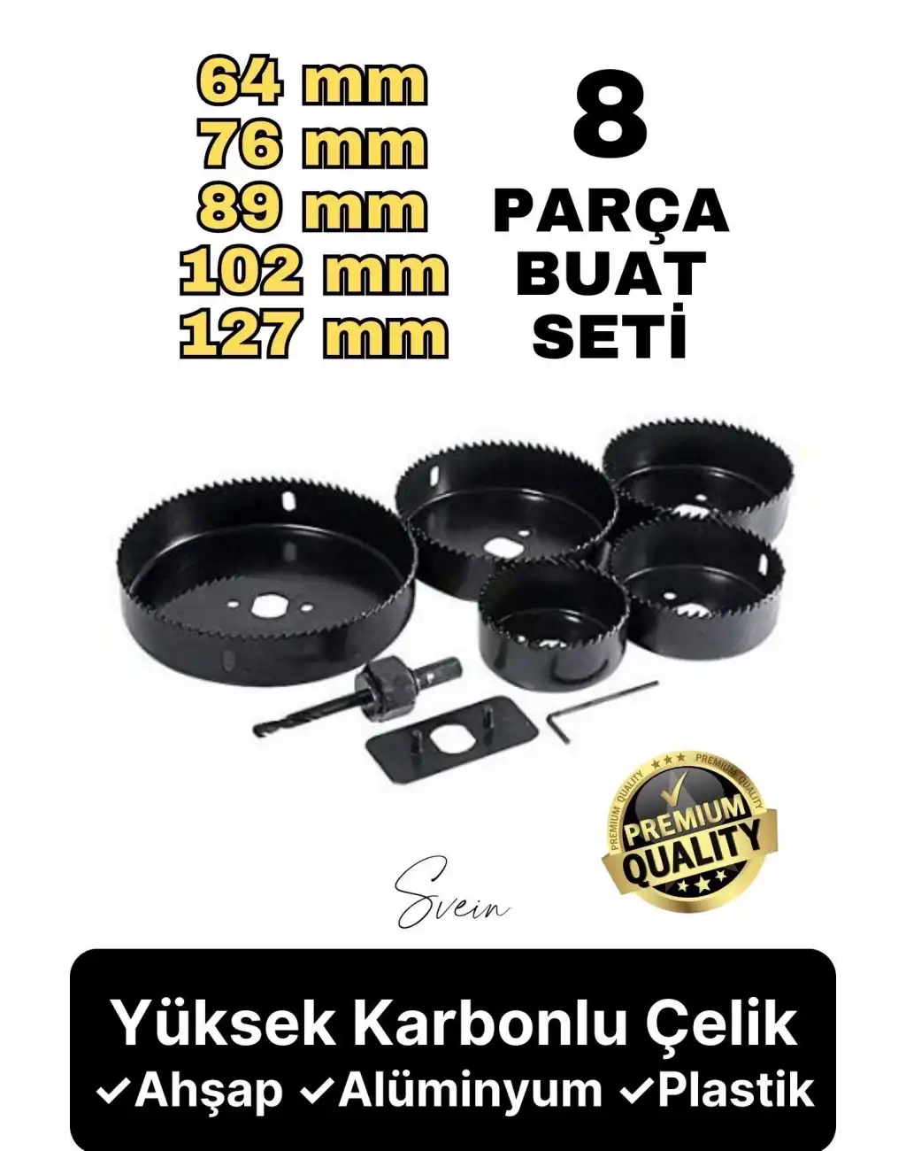 Premium Kalite 8 Parça Buat Delik Açma Testeresi Panç Seti Alçıpan Kartonpiyer Mobilya Ahşap Mdf