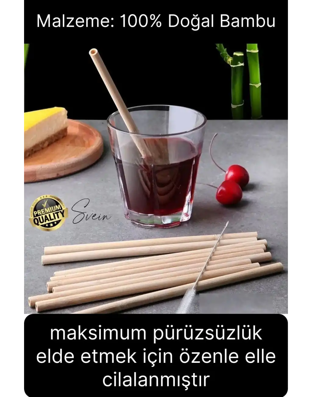 Özel Üretim Bambu 4 Adet Doğal Sağlıklı Yeniden Kullanılabilir Yıkanabilir Çevre Dostu Pipet Kamış