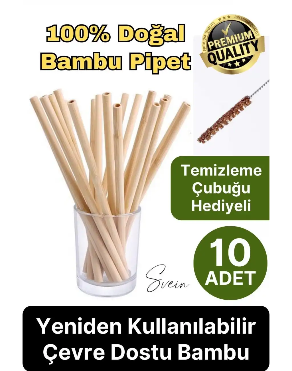 Özel Üretim Bambu 10 Adet Doğal Sağlıklı Yeniden Kullanılabilir Yıkanabilir Çevre Dostu Pipet Kamış