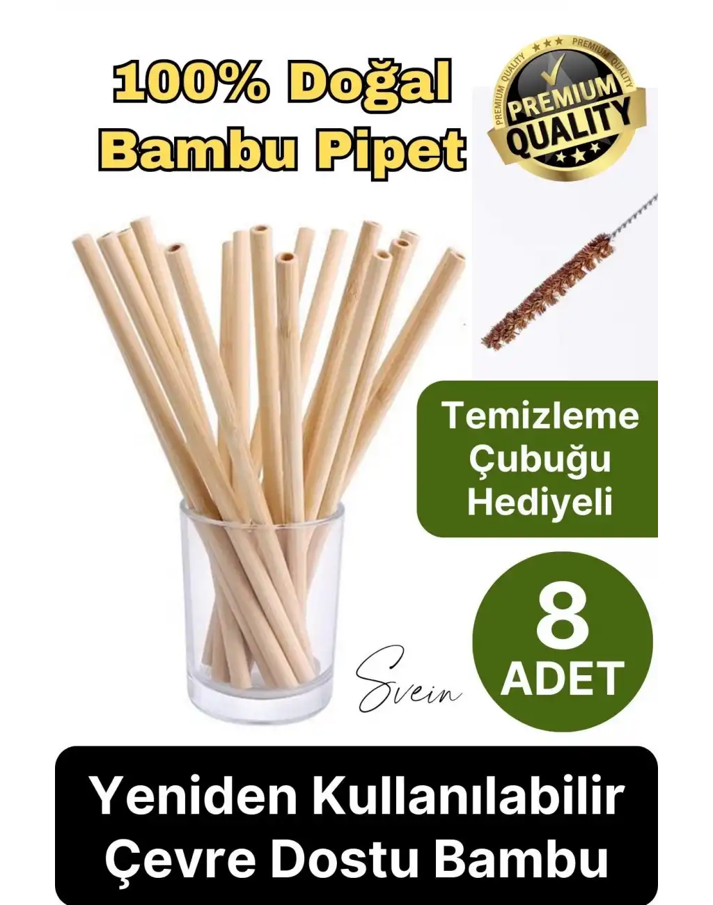 Özel Üretim Bambu 8 Adet Doğal Sağlıklı Yeniden Kullanılabilir Yıkanabilir Çevre Dostu Pipet Kamış