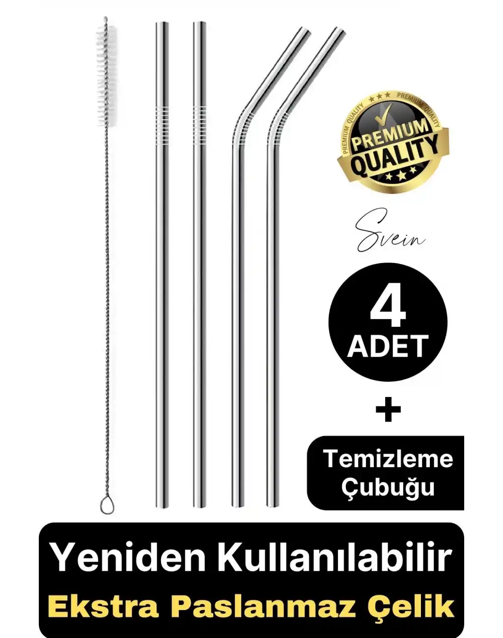 4 Adet Paslanmaz Çelik Pipet Yeniden Kullanılabilir Metal Temizleme Fırçası Meşrubat İçecek